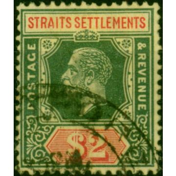 Straits Settlements 1923 $2 Green & Red-Pale Yellow SG240 Fine Used