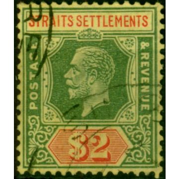 Straits Settlements 1923 $2 Green & Red-Pale Yellow SG240 Fine Used (5) 