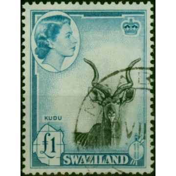 Swaziland 1956 £1 Black & Turquoise-Blue SG64 V.F.U 