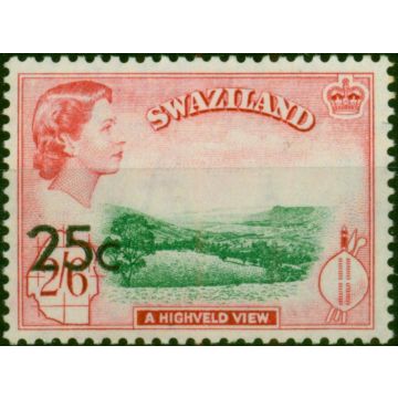 Swaziland 1961 25c on 2s6d Emerald & Carmine-Red SG74b Type II Bottom Left Superb MNH Rare 
