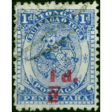 Tonga 1893 1/2d on 1d Bright Ultramarine SG15 Fine Used 
