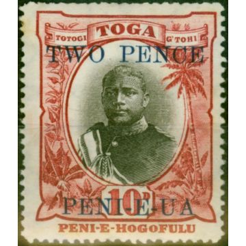 Tonga 1923 2d on 10d Black & Lake SG66b 'Both O Small' Good MM