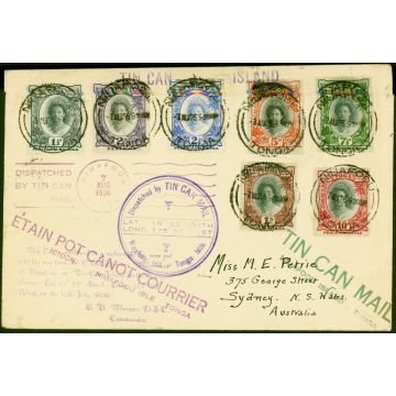 Tonga 1936 Tin Can Mail Cover to Sydney Bearing 1 1/2d to 1s SG56-63 Attractive