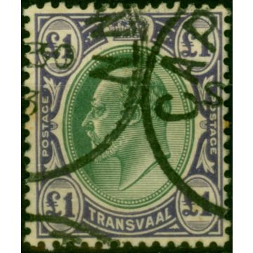 Transvaal 1908 £1 Green & Violet SG272a Chalk Fine Used 