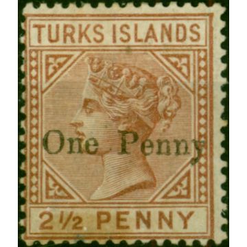 Turks Islands 1889 1d on 2 1/2d Red-Brown SG61 Ave MM 