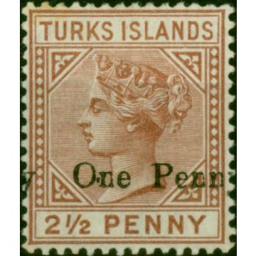 Turks Islands 1889 1d on 2 1/2d Red-Brown SG61 Good MM