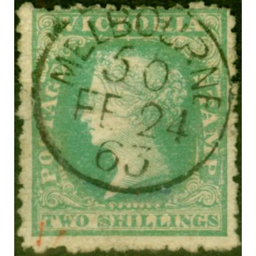 Victoria 1859 2s Dull Bluish Green-Pale Yellow SG82 Fine Used 'Melbourne 50 Fe 24 63' On the Nose CDS 