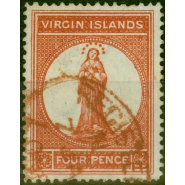 Virgin Islands 1887 4d Chestnut SG35 Fine Used Cancelled on Arrival in London