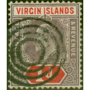 Virgin Islands 1904 1d Dull Purple & Scarlet SG55 'Cancelled in D.W.I 4 Ring Cancel Rare