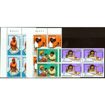 Zambia 1973 25th Anniv of W.H.O set of 4 SG199-202 in V.F MNH Blocks of 4 