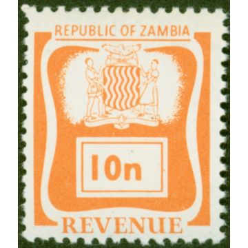 Zambia 1968 10n Orange Revenue Stamp V.F MNH