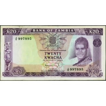 Zambia 1972 20 Kwacha Banknote Fine
