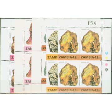 Zambia 1982 Minerals 1st Series set of 5 SG360-364 V.F MNH Corner Blocks of 4