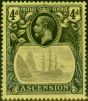 Old Postage Stamp Ascension 1924 4d Grey-Black & Black-Yellow SG14c 'Cleft Rock' Fine MM
