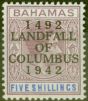 Old Postage Stamp from Bahamas 1942 5s Reddish-Lilac & Blue SG174var Apostrophe Flaw Fine Very Lightly Mtd Mint