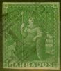 Old Postage Stamp from Barbados 1857 (1d) Yellow-Green SG7 Fine Used