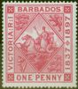 Rare Postage Stamp from Barbados 1897 1d Rose SG118 Fine Lightly Mtd Mint