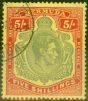 Old Postage Stamp from Bermuda 1942 5s Bronze-Green & Carmine Red-Pale Yellow SG118c Fine Used