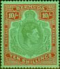 Valuable Postage Stamp from Bermuda 1943 10s Yellowish Grn & Dp Carmine Red-Grn SG119c Flaw 34 V.F. Very Lightly Mtd Mint