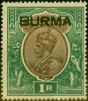 Old Postage Stamp from Burma 1937 1R Chocolate & Green SG13 Fine Mtd Mint