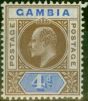 Rare Postage Stamp Gambia 1906 4d Brown & Ultramarine SG62 Fine LMM