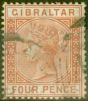 Rare Postage Stamp from Gibraltar 1886-87 4d SG SG12 Fine Used