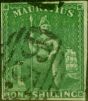 Old Postage Stamp from Mauritius 1861 1s Yellow-Green SG35 Fine Used