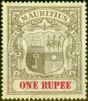 Old Postage Stamp from Mauritius 1907 1R Grey-Black & Carmine SG175 Fine Lightly Mtd Mint (2)