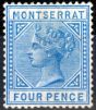 Collectible Postage Stamp from Montserrat 1884 4d Blue SG11 Wmk CA Fine Mtd Mint Rare