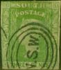 Rare Postage Stamp from N.S.W 1856 3d Yellow-Green SG115 Average Used