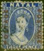 Rare Postage Stamp Natal 1872 3d Bright Blue SG61x Wmk Reversed Fine Used