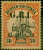 Old Postage Stamp from New Guinea 1914 3d on 30pf Black & Red-Yellow SG23 Fine Mtd Mint
