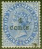 Rare Postage Stamp from Straits Settlements 1898 4c on 5c Blue SG107 V.F.U