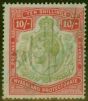 Rare Postage Stamp from Nyasaland 1913 10s Pale Green & Dp Scarlet-Green SG96b Nick in Top Right Scroll Good Used Fiscal Cancel
