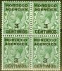 Rare Postage Stamp from Morocco Agencies 1917 3c on 1-2d Green SG128 Fine MNH & MM Block of 4