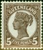 Rare Postage Stamp from Queensland 1895 5d Purple-Brown SG215 Fine Mtd Mint