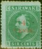 Collectible Postage Stamp from Sarawak 1899 4c on 6c Green-Green SG34 Fine Unused