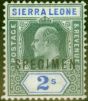 Old Postage Stamp from Sierra Leone 1903 2s Green & Ultramarine Specimen SG83s Fine & Fresh Mtd Mint