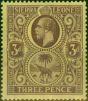 Rare Postage Stamp Sierra Leone 1921 3d on Pale Yellow SG116ba Fine LMM