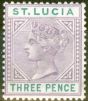 Collectible Postage Stamp from St Lucia 1891 3d Dull Mauve & Green SG47 V.F Very Lightly Mtd Mint