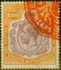 Valuable Postage Stamp Straits Settlements 1923 $500 Purple & Orange-Brown SG240d Fine Used Fiscal Cancel