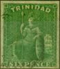 Valuable Postage Stamp from Trinidad 1859 6d Deep Green SG28 V.F.U Apex Certificate