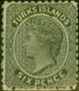 Old Postage Stamp from Turks Islands 1867 6d Black SG2 Good Mtd Mint
