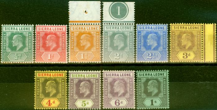 Old Postage Stamp from Sierra Leone 1907-10 Set of 10 to 1s SG99-108 Fine & Fresh Very Lighty Mtd Mint