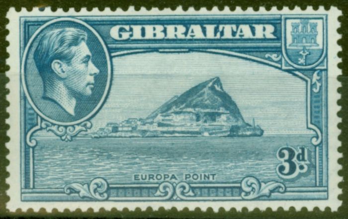 Valuable Postage Stamp from Gibraltar 1938 3d Lt Blue SG125 P.13.5 Fine Lightly Mtd Mint