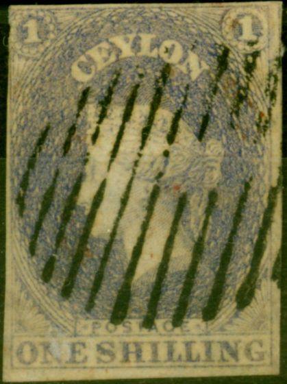 Old Postage Stamp from Ceylon 1857 1s Slate-Violet SG10 Good Used Stamp