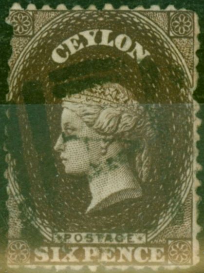 Old Postage Stamp from Ceylon 1869 6d Deep Brown SG67 Good Used (2)