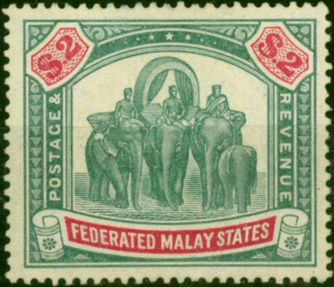 Fed of Malay States 1907 $2 Green & Carmine SG49 V.F VLMM 