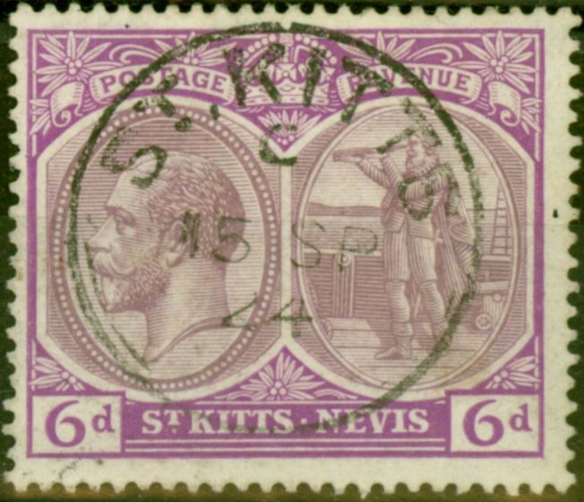 Valuable Postage Stamp St Kitts & Nevis 1920 6d Dull Purple & Bright Mauve SG30 Fine Used