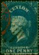 Ceylon 1861 1d Dull Blue SG19a Fine Used Queen Victoria (1840-1901) Valuable Stamps